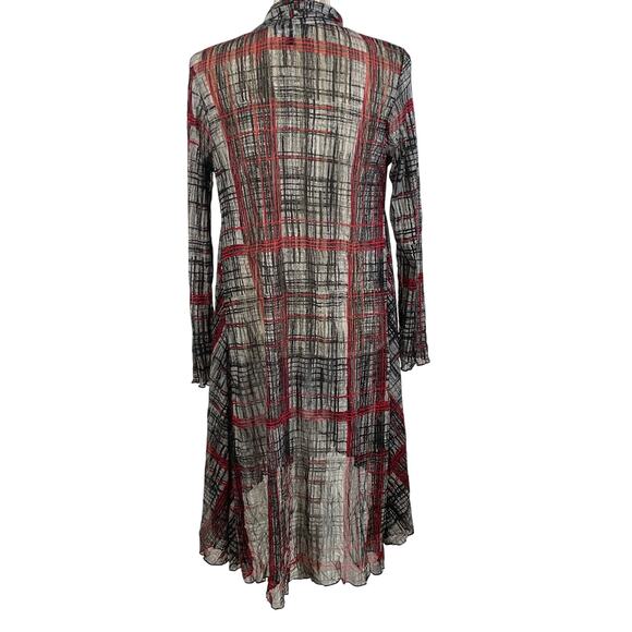 Comfy USA Gray Red Sheer Open Front Hi-Low Duster Cardigan Size Medium - Picture 3 of 7